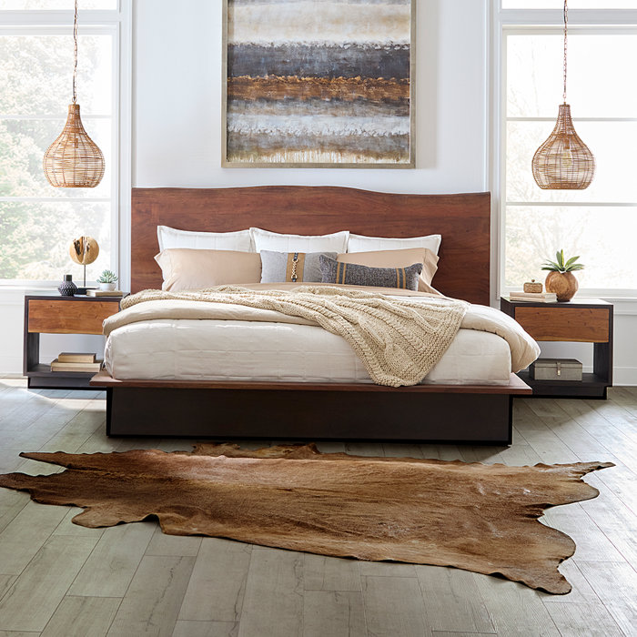 Home Trends & Design Palermo Acacia Wood King Bed with Raw Walnut